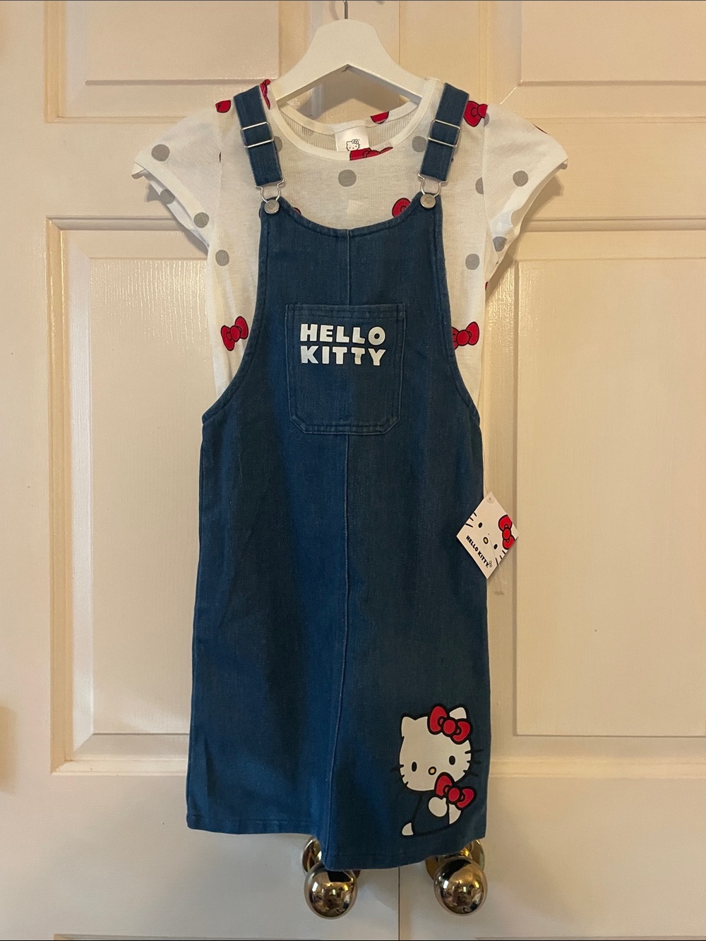 NWT Hello Kitty Girl's Denim Overall Dress Set | Adorable Kidcore Style 7/8